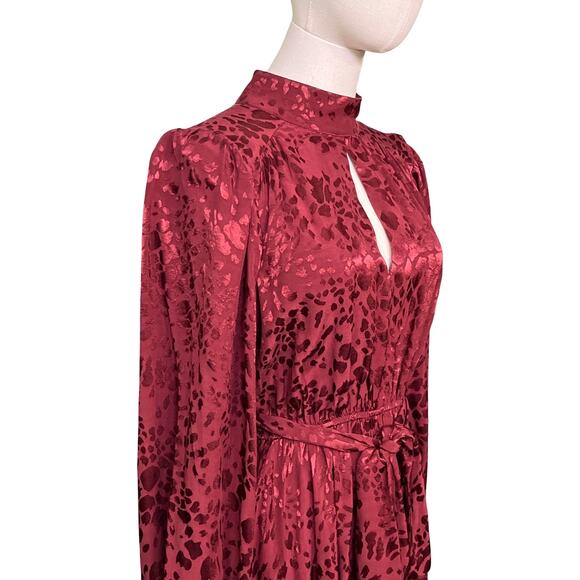 Anthropologie Jacquard Leopard Dress Burgundy Open Back Tie Waist Womens S Party - Picture 5 of 12